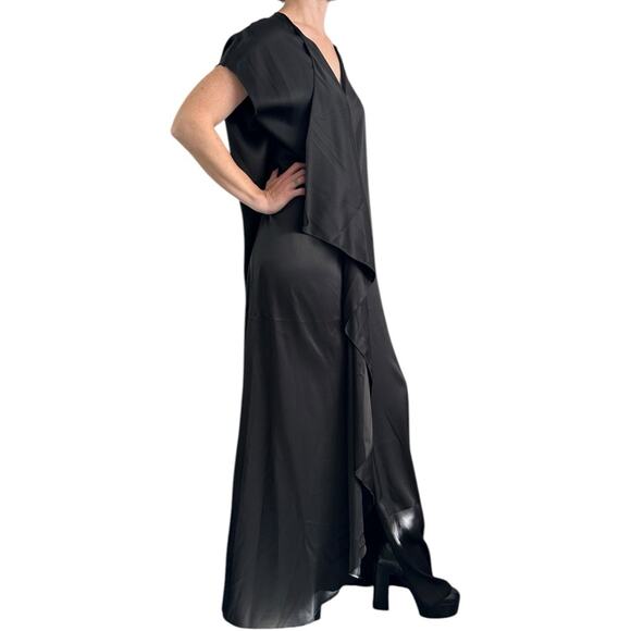 The Row Double Silk Satin Dress size S Flowy Waterfall front Black - Picture 6 of 12